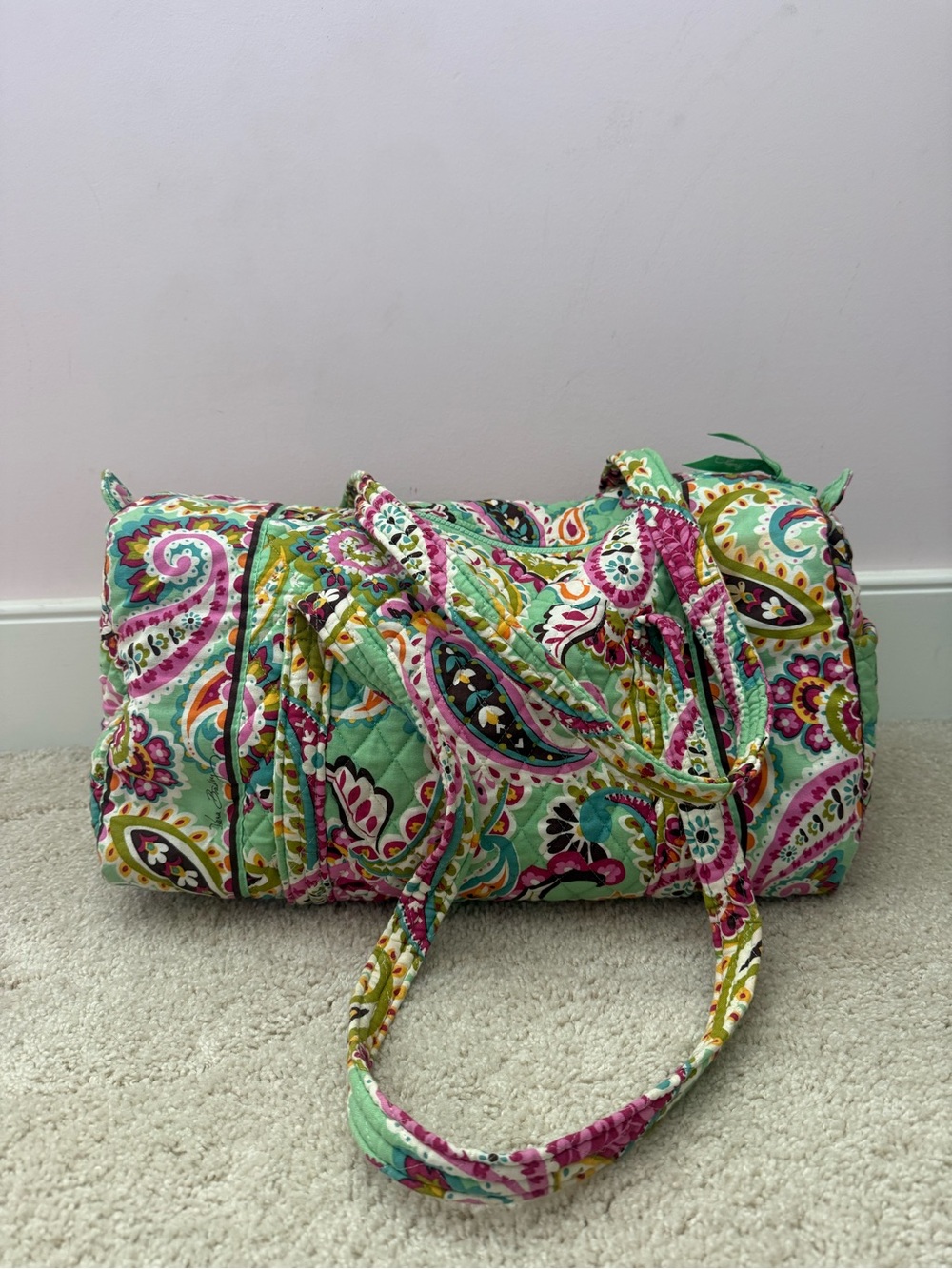 Vera Bradley Quilted Paisley Mini Travel Duffle Bag in Mint & Pink